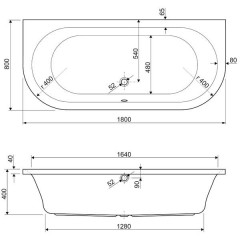 Ванна акриловая Cezares Metauro wall METAURO-wall-180-80-40