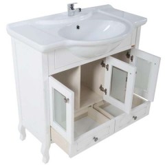 Тумба с раковиной ASB-Woodline Флоренция витраж 85 белый массив ясеня