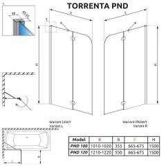Шторка на ванну Radaway Torrenta PND 100 201202-101NR