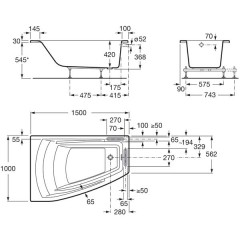 Ванна акриловая Roca Hall Angular 150x100 L ZRU9302864