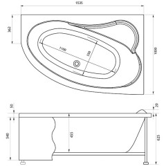 Ванна акриловая Aquanet Luna 155x100 R