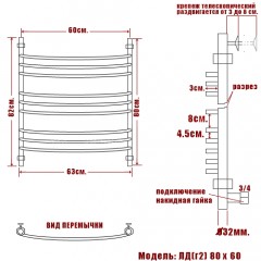 Полотенцесушитель водяной Ника ЛД (г2) 80x60