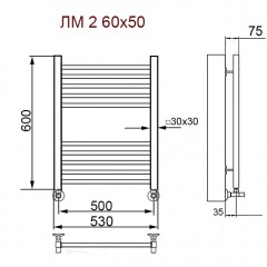 Полотенцесушитель водяной Ника Modern ЛМ 2 с вентилями 60x50