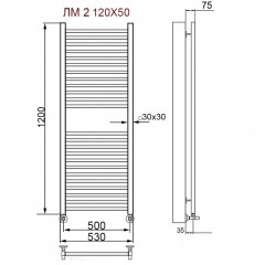 Полотенцесушитель водяной Ника Modern ЛМ 2 с вентилями 120x50