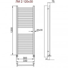 Полотенцесушитель водяной Ника Modern ЛМ 2 с вентилями 120x50