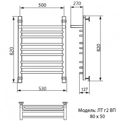 Полотенцесушитель водяной Ника Trapezium ЛТ г2 ВП 80x50