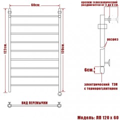 Полотенцесушитель электрический Ника ЛП 120x60