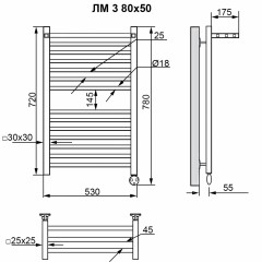 Полотенцесушитель электрический Ника Modern ЛМ 3 белый matt масляный 100x50