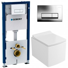 Инсталляция Geberit 458.128.21.1 + унитаз OWL Cube Cirkel-H OWLT190803 безободковый с сиденьем