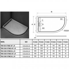 Поддон из литьевого мрамора WeltWasser TRR 12090 STONE-BL R