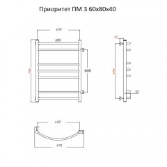 Полотенцесушитель Тругор Приоритет ПМ 3 60 80х40