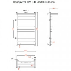 Полотенцесушитель Тругор Приоритет ПМ 3 П 50 100х50 левый