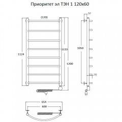 Полотенцесушитель электрический Тругор Приоритет ТЭН 1 120х60