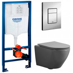 Инсталляция Grohe Rapid SL 38772001 + унитаз Esbano Azalea matt grey безободковый с сиденьем