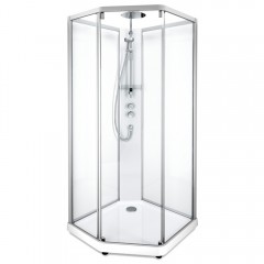 Душевая кабина IDO Showerama 10-5 пятиугольная 100x100 профиль серебристый матовый, стекло прозрачное/прозрачное