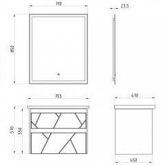 Комплект мебели ASB-Mebel Диана 75 серый