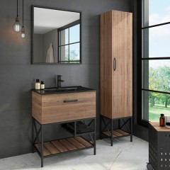 Тумба с раковиной Comforty Бредфорд 75 дуб тёмный/чёрный (чёрная раковина)