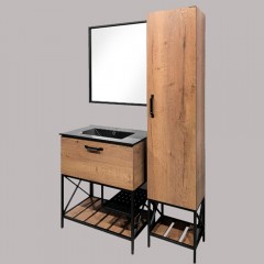 Тумба с раковиной Comforty Бредфорд 75 дуб тёмный/чёрный (чёрная раковина)