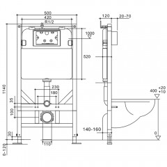 Инсталляция Cerutti CR555 + кнопка смыва CR05BK + унитаз Ticino Aria CT8911 безободковый с сиденьем