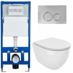 Инсталляция Cerutti CR555 + кнопка смыва CR05CH + унитаз Ticino Aria CT8911 безободковый с сиденьем