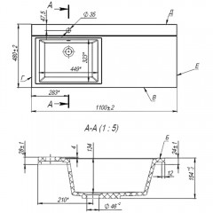 Раковина Teymi Helmi 110x48 L (Cosmos) T50305