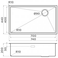 Мойка кухонная Omoikiri Taki 74-U/IF-Side-LG