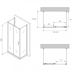 Душевое ограждение Abber Schwarzer Diamant AG30180B-S80B-S80B