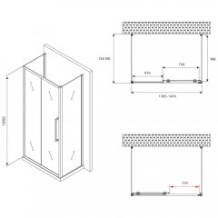 Душевое ограждение Abber Schwarzer Diamant AG30140BH-S75B-S75B