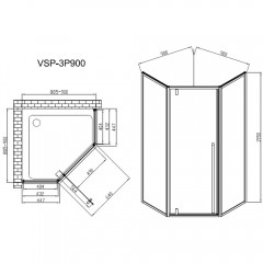 Душевое ограждение Vincea Penta VSP-3P900CLGM