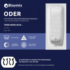 Ванна чугунная Bloomix Oder 180x80 BLD188042-ANS с антискользящим покрытием