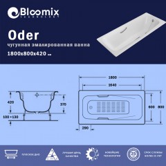 Ванна чугунная Bloomix Oder 180x80 BLD188042-H с ручками