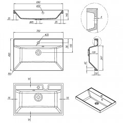 Тумба с раковиной Style Line Манхэттен 70 подвесная белый матовый/белый