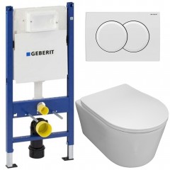 Инсталляция Geberit 111.154.11.1 + кнопка смыва Delta01 115.107.11.1 + унитаз Bloomix Ultra MD1204T/UF3 безободковый торнадо с сиденьем