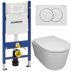 Инсталляция Geberit 111.154.11.1 + кнопка смыва Delta01 115.107.11.1 + унитаз Bloomix Ultra MD1204R/UF3 безободковый с сиденьем