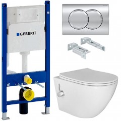 Инсталляция Geberit 458.149.21.1 + кнопка смыва Delta01 115.107.21.1 + унитаз Esbano Teruel-WBN безободковый с биде и смесителем