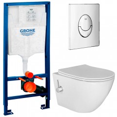 Инсталляция Grohe 38721001 + унитаз Esbano Teruel-WBN безободковый с биде и смесителем