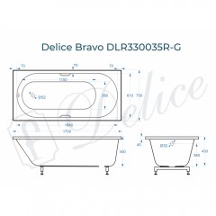 Ванна из литьевого мрамора Delice France Bravo 170x75 DLR330035R-G с ручками