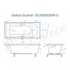 Ванна из литьевого мрамора Delice France Scandi 180x80 DLR330031R-G с ручками