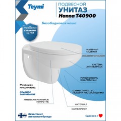 Унитаз подвесной Teymi Hanna T40900 безободковый