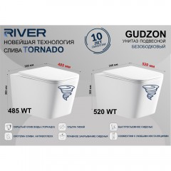 Унитаз подвесной River Gudzon 485 WT безободковый торнадо