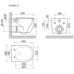 Унитаз подвесной Ceramica Nova Noe CN4011T безободковый торнадо