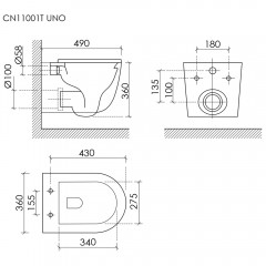Унитаз подвесной Ceramica Nova Uno CN11001T безободковый торнадо