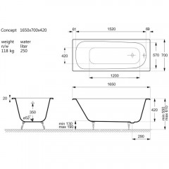 Ванна чугунная Vinsent Veron Concept VCO1657042 165x70