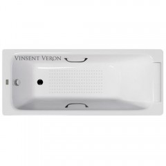 Ванна чугунная Vinsent Veron Italon VIT1707045H/VH0012BL-AS 170x70 с ручками и антискользящим покрытием