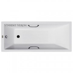Ванна чугунная Vinsent Veron Square VSQ1707545H/VH0012BL-AS 170x75 с ручками и антискользящим покрытием