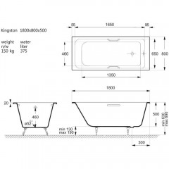 Ванна чугунная Vinsent Veron Kingston VKN1808050H/VH0012BR 180x80 с ручками