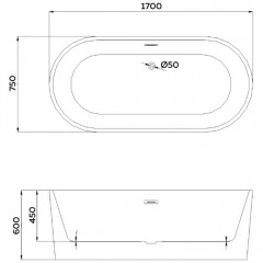 Ванна акриловая Watersense Milana Pro 170x75 белый