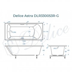 Ванна из литьевого мрамора Delice France Astra 150x70 DLR330053R-G с ручками