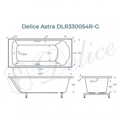 Ванна из литьевого мрамора Delice France Astra 160x70 DLR330054R-G с ручками
