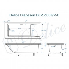 Ванна из литьевого мрамора Delice France Diapason 165x70 DLR330017R-G с ручками
